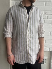 Suitsupply 100 Linen Striped Shirt Size 39/40 15.5 15.75 Beige White