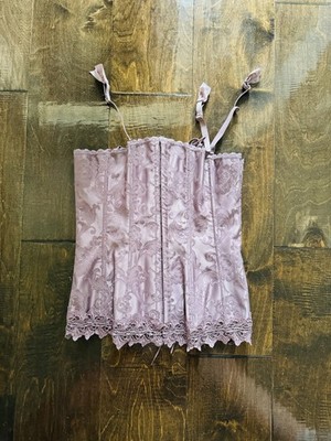 Frederick's of Hollywood Brown Mauve Corset Womens 34 Style 7000 Filigree Embroi