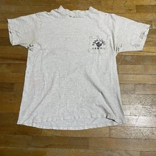 Vtg 80s HAWAII HANG LOOSE T-Shirt L Single Stitch Gray Holes Trashed Distressed