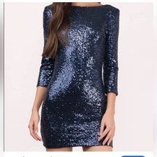 TOBI SEQUIN SCOOP OPEN BACK MINI COCKTAIL PARTY Blue Sequin Dress size small NYE