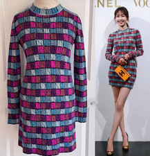 NWT CHANEL 18A PARIS-HAMBURG MULTICOLOR TURQUOISE  FUCHSIA KNIT MINI DRESS 38