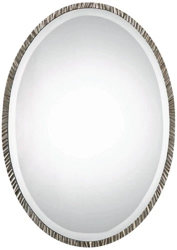 Oval Vanity Accent Wall Mirror Nickel Metal Frame 20" Wide for Bathroom Bedroom - Picture 2 of 4