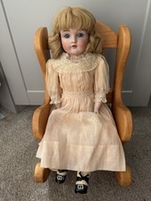Antique German Kestner 154 Bisque Doll 19.5”–20” Leather Body Human Hair Wig
