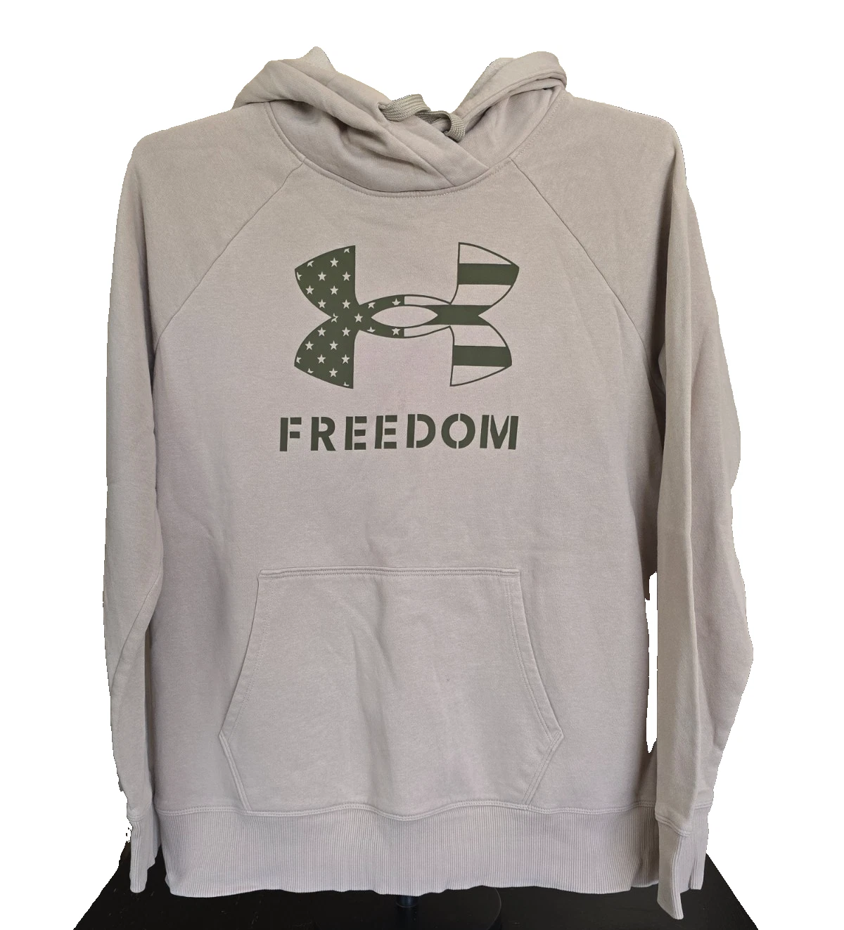 Under Armour Freedom Rival Pullover Hoodie Sweatshirt Women's Medium Tan w Green