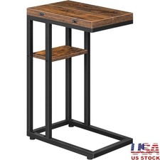 Foldable C Shaped Side Table Snack Table Couch Desk W/ Adjustable Feet