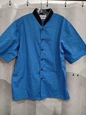 Happy Chef Men's Medium Short Sleeve Blue Polyester Cotton Chef Shirt Button Up