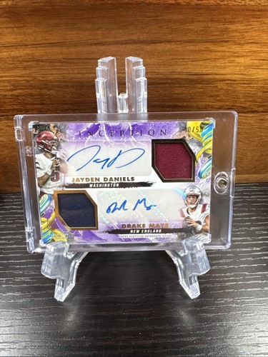 Drake Maye / Jayden Daniels #DRRA-DM 2024 Topps Inception Dual Rookie Relic Autograph card