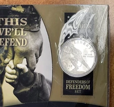 2012-W Infantry Soldier Defenders of Freedom Proof Silver Dollar in folder.