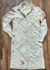 Tory Burch Silk Shirt Dress Floral Patchwork Cream Size 00 Petite