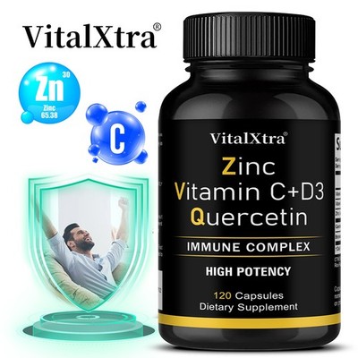 Zinc Quercetin 500mg Capsules Vitamin C D3 Bromelain Immune Support 30-120 Pills