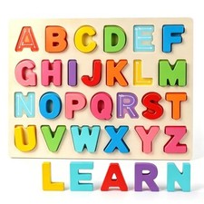 Wooden Alphabet Puzzle, ABC Learning Board Build Pre-Reading Skills with