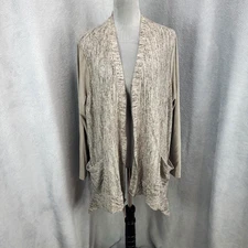 LOGO Lori Goldstein Full Zip Cardigan Jacket Womens Size 1X Gray Beige Flowy