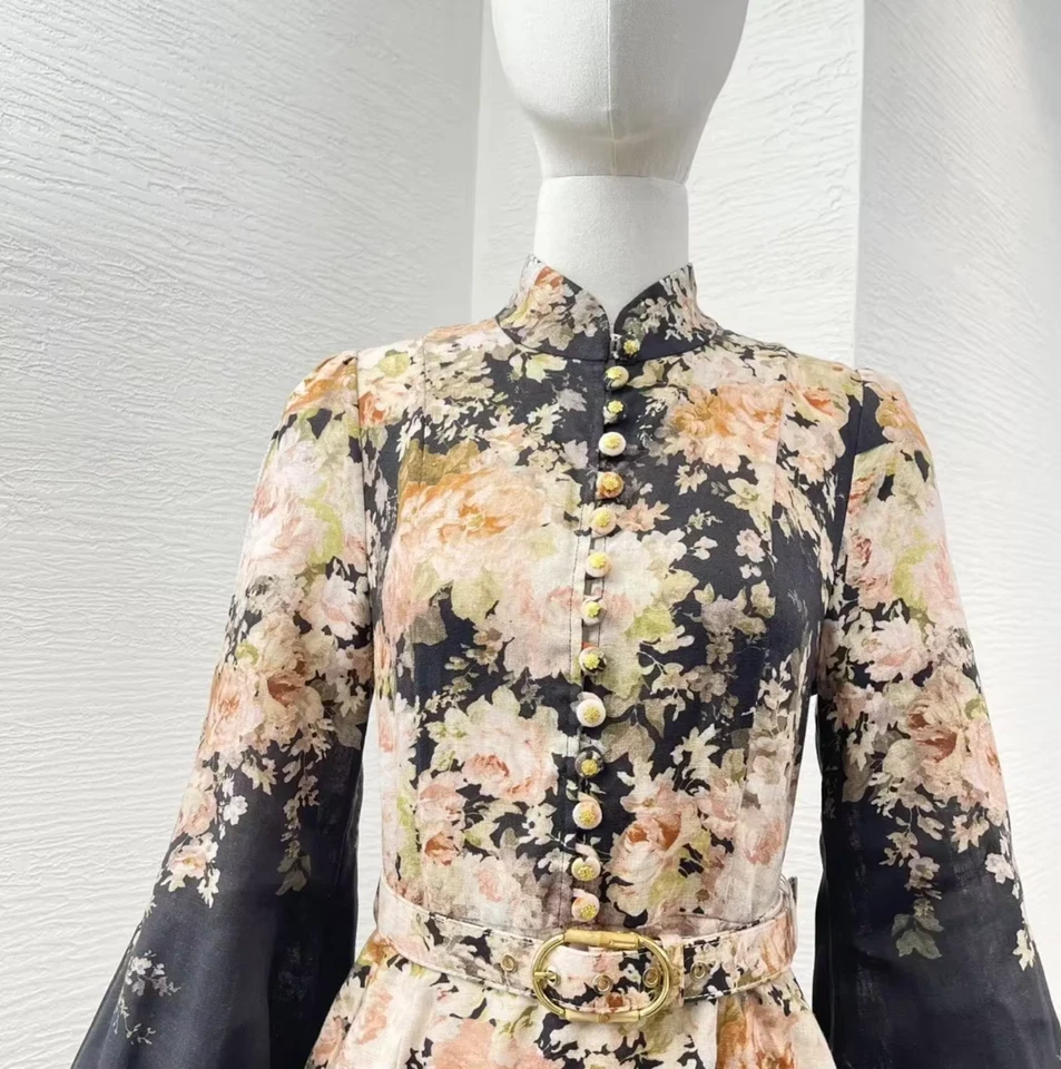 Zimmermann Style Floral Linen Midi Dress - Image 4 of 4