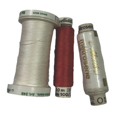 Lot of 3 Mettler thread 2 partial red and white  and 1 new white