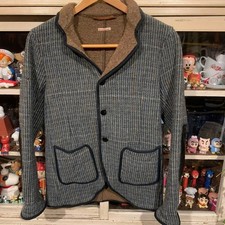 KAPITAL Wool Blend Striped Tailored Jacket Blue Brown Stripes Black Buttons Sz S