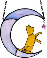 Gifts Suncatcher for Women, Stained Glass Window Hanging Mom Gifts Orange Cat
