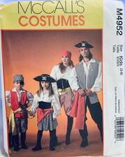 McCall's Costume Pattern 4952 Girl Boy Size 3-8 Pirate Shirt Pants Skirt Scarf