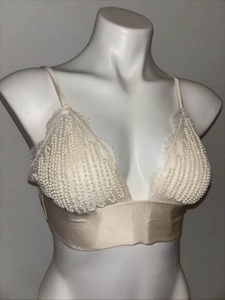 Victoria’s Secret Very Sexy Bralette Cream Lace Beaded Mesh Longline M Medium - Image 2 of 4