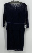 Adrianna Papell Navy Lace Overlay Peplum Dress, 3/4-Sleeve Womens Size 8 NWT