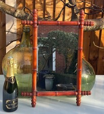 ANTIQUE FRENCH FAUX BAMBOO MIRROR, TURNED FRUITWOOD, 59x43cm - 1930s CHINOISERIE