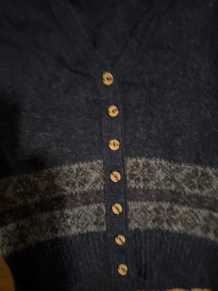 Pendleton Mujer 100% Lana Cárdigan Suéter Gris/Azul Bordado Flor Pequeño Foto 4 de 4