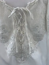 Alexandra Nicole Vintage White Embroidered Floral Lace Satin Nightgown-Large