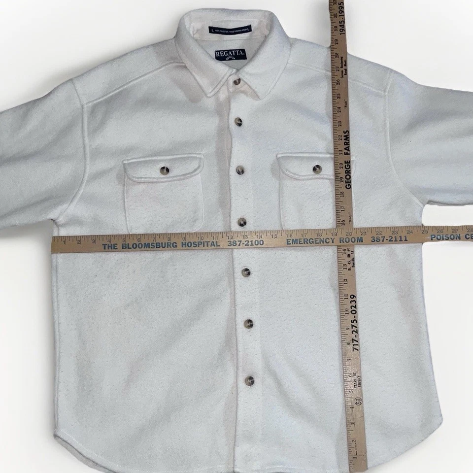 VTG Regatta Men's Fleece Shacket White Mens L Long Sleeve Button Up Shirt Jacket - Image 3 of 4