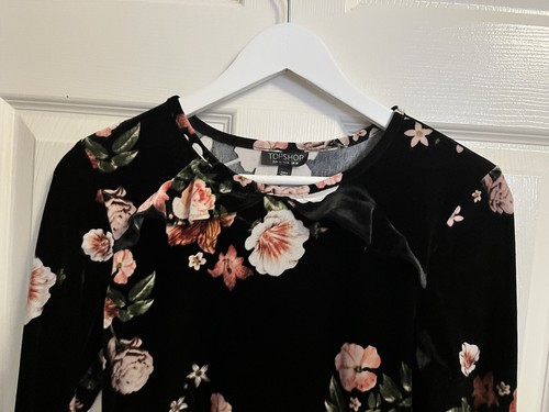Ladies Top shop size 10 black floral short dress excellent condition Tie Sleeve - Picture 4 of 11