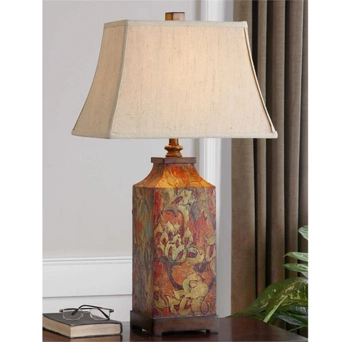 Uttermost Colorful Flowers Mid-Century Resin Metal Table Lamp in Ivory/Walnut - Picture 3 of 5