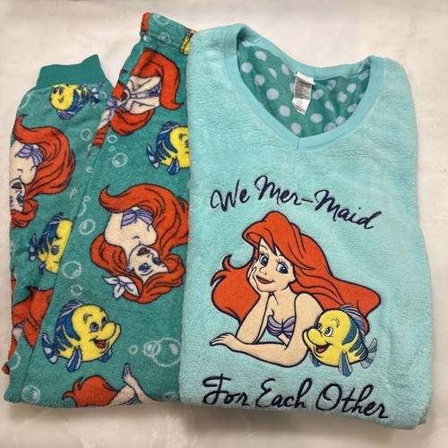 Disney Little Mermaid Long Sleeve Sleepwear Pajama Set Plush Fleece Small 4-6
