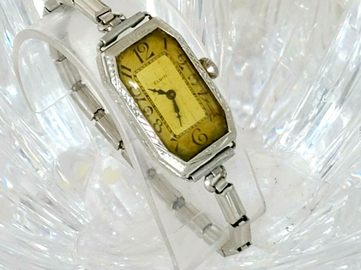 Elgin Solid 14k White Gold 1930s Vintage Women's Hand-Winding Art
