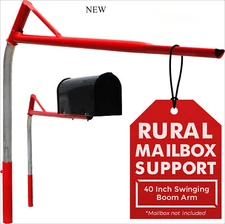 Mailbox Support Post with Swinging Boom Arm, No Dig Post, 40 Inch (Red), NEW