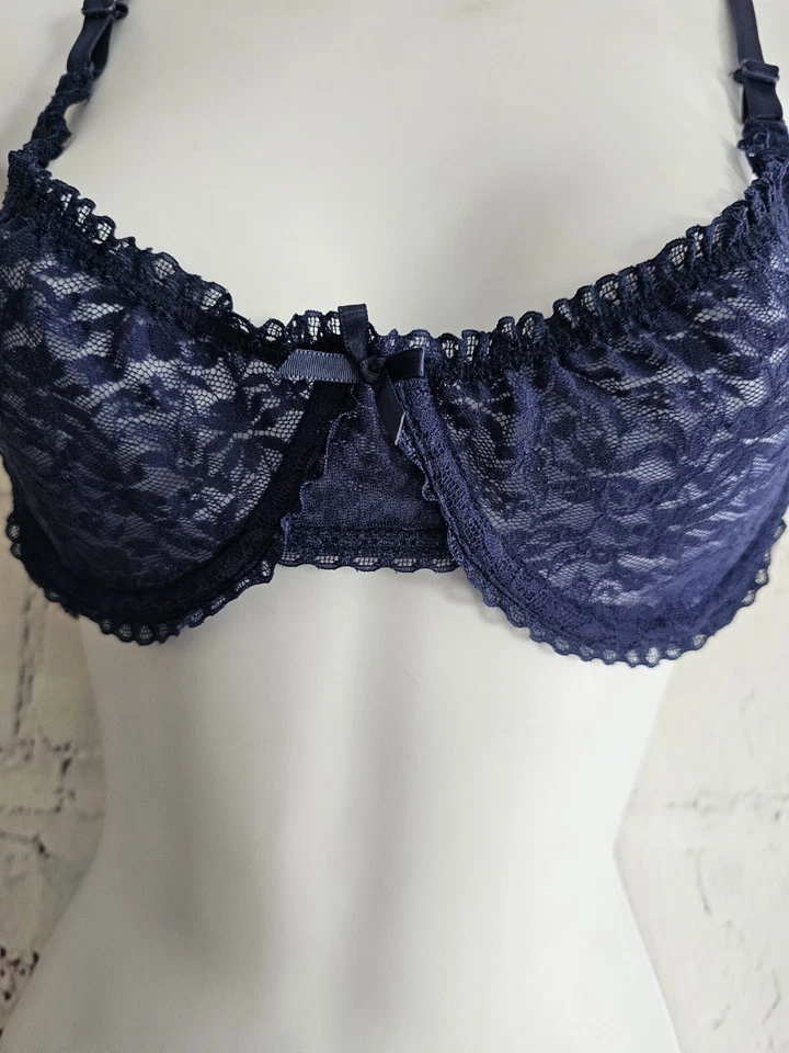 Secret Treasures Underwire Demi Lace Semi-sheer Unlined Bra 36D Blue — 第 3/4 张图片