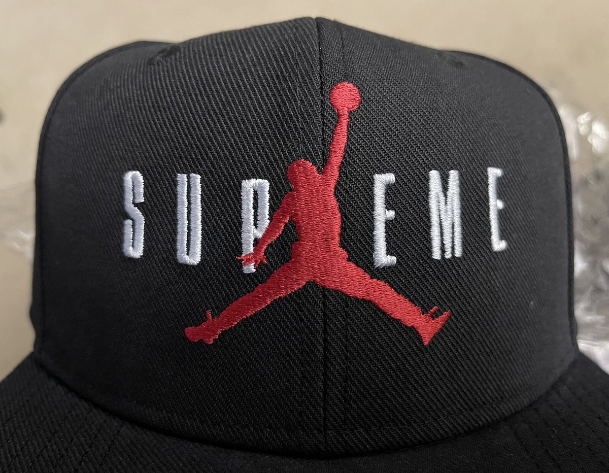 Supreme Air Jordan Jumpman 6-Panel SnapBack Cap Hat Black Supreme Air Jordan Jumpman 6-Panel SnapBack Cap Hat Black