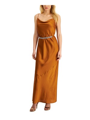 DONNA KARAN NEW YORK Womens Orange Unlined Spaghetti Strap Dress 10