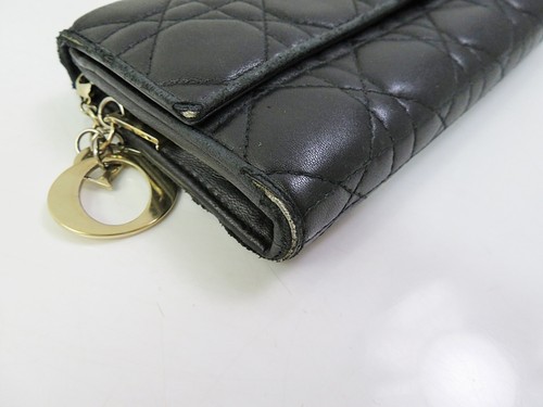 Auténtico CHRISTIAN DIOR Dama Dior Cuero Negro Cartera Larga Monedero a Presión #57095A - Imagen 7 de 16