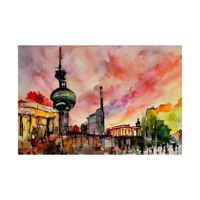 Berlin Scene in Colorful Watercolor Style Poster