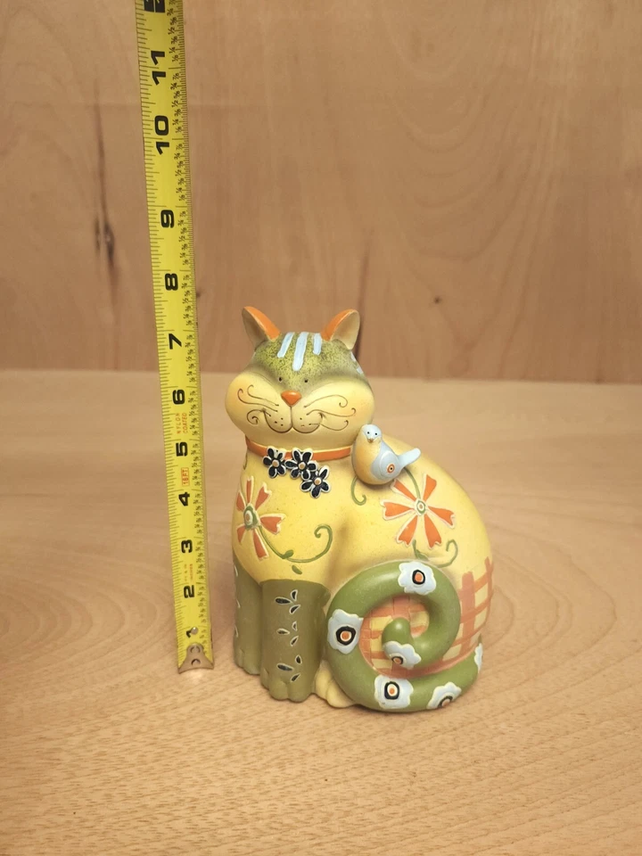Кошка птица фигурка причудливый страны стиль зеленый желтый домашний декор поли камень - Изображение 2 из 4