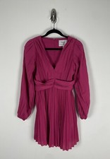 Aureta Pleated Mini Dress Size Xs Pink V-Neck Puff Long Sleeve Anthropologie