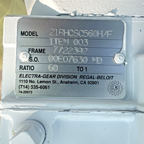 Caja de reducción de engranajes de motor eléctrico Electra-Gear 60:1 21RHCSC5 60 C/F 7722392 - Imagen 7 de 11
