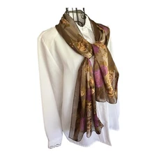 Ladies Scarf Purple Brown Gold Thread Running Through Floral Rectangular 56 X 13