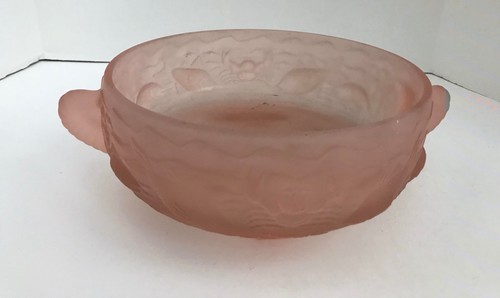 Seltene rosa satinierte Depression Glas 9" Schüssel mit erhöhten Krebsen und Fischen - Bild 4 von 10