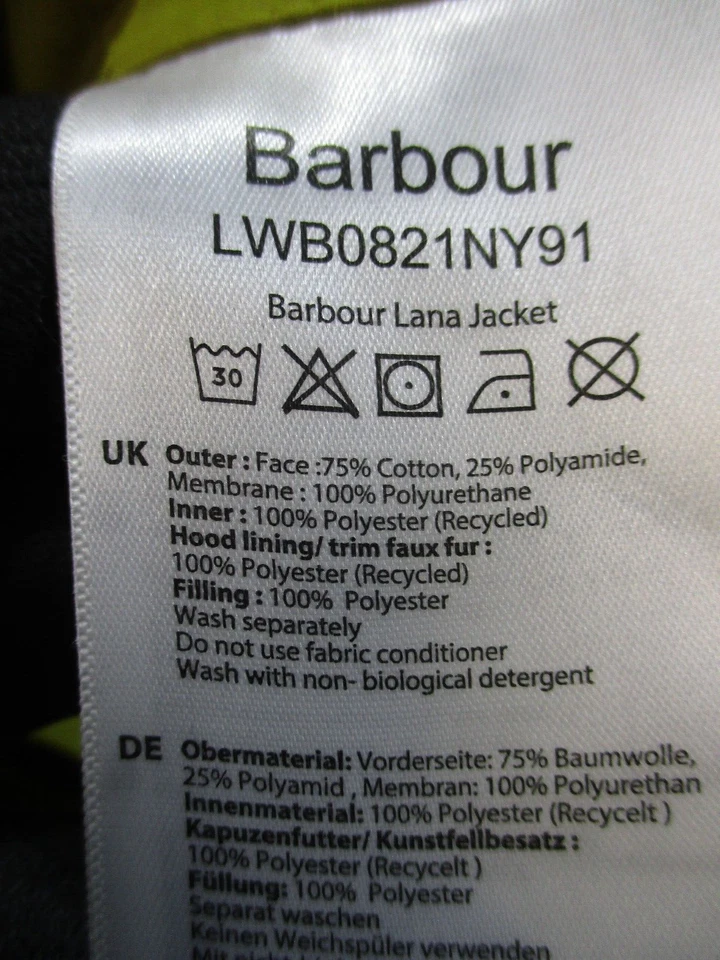 Chaqueta Barbour Lana Mujer 6 Gris Algodón Aislado Parka * Foto 4 de 4