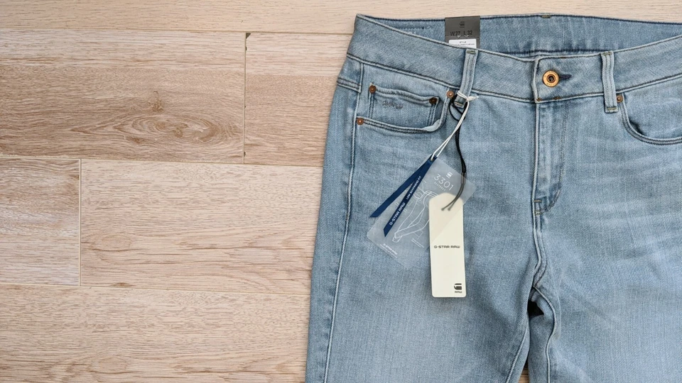 G-Star Raw 3301 Blue Denim Jeans Women's Washed Low Boyfriend Flare Fit W25/W27 - Image 2 of 4