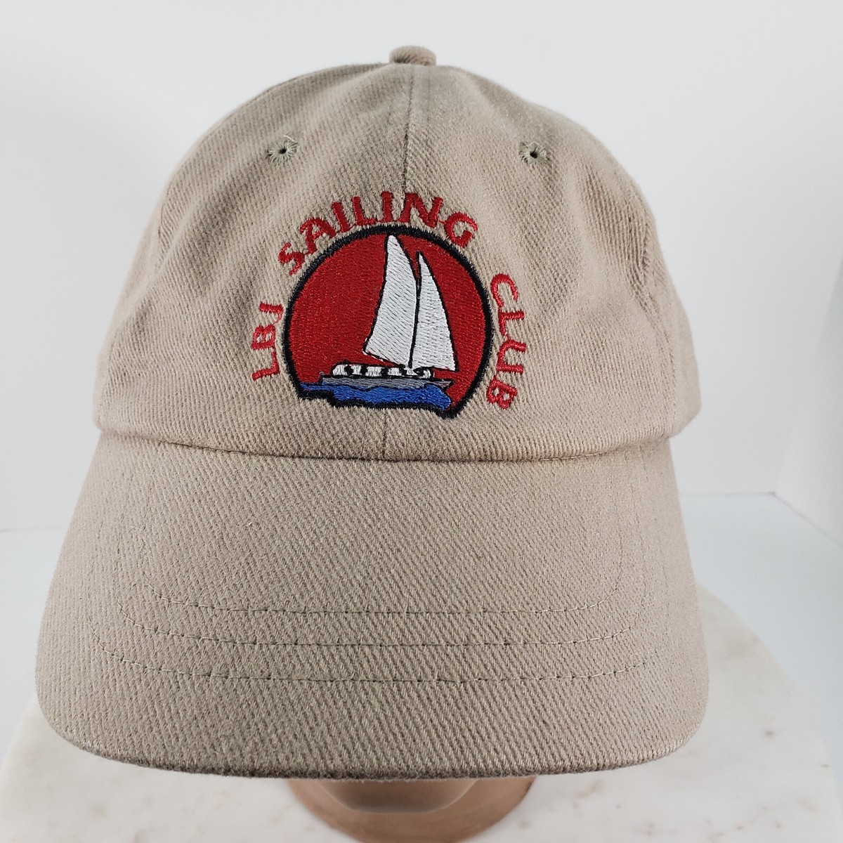 LBJ Sailing Club Hat Logo Cap Embroidered Sail Boat Beige Cotton