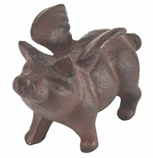 Cast Iron Flying Pig Figurine Rustic Statue Paperweight Garden Decor Brown Gift