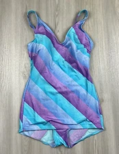 Vintage Jantzen One Piece Playsuit Swimsuit Purple Ombre Made in USA Size 12