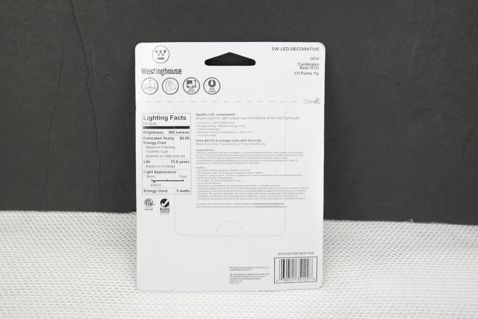 Westinghouse Lighting 5W E12 Candelabra LED Light Bulb 35122 TF - Image 2 of 4