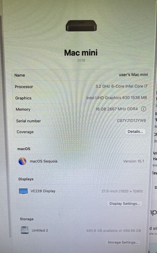🔥Apple Mac Mini Desktop | 3.2GHz | i7| 16 GB 512 SSD | Excellent |macOS Sequoia - Afbeelding 16 van 18