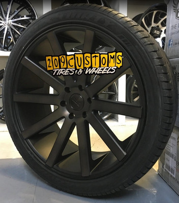 4 WHEELS & TIRES 24'' 24X10 +20 6x139.7 DUB SHOT CALLA S121 DARK TINT SILVERADO